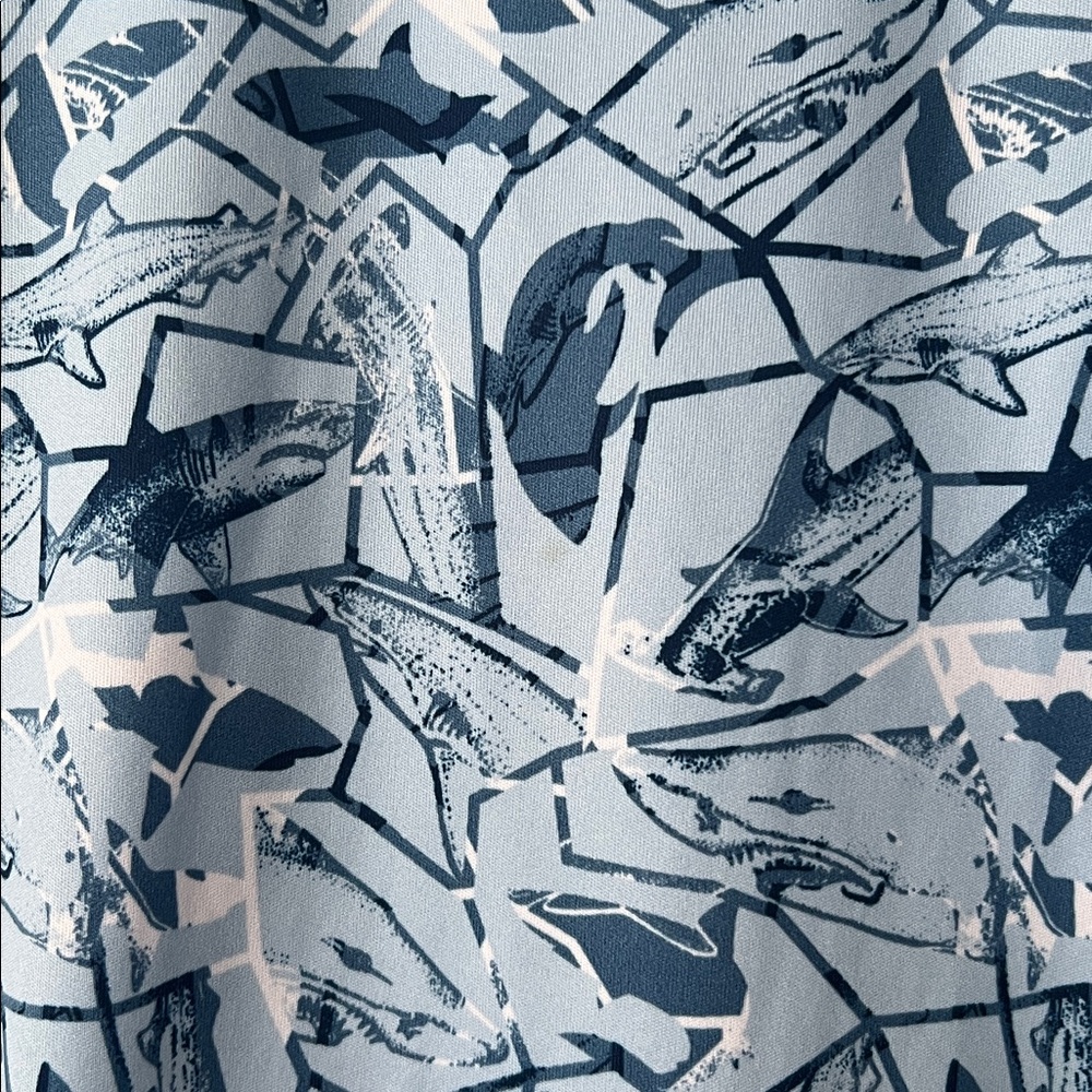 Reel Legends Light Blue Shark Print Reel Tech Performance Tee, Size M - Picture 9 of 9